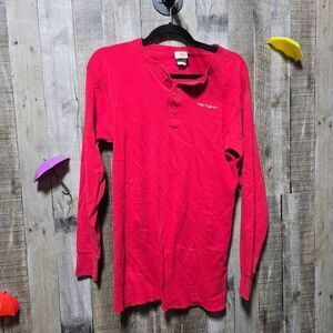 VTG Carhartt Henley Shirt  K54 Red Long Sleeve 1990s Made in USA